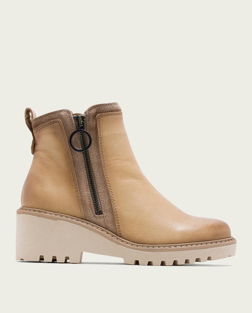 porronet BOTINES DE PIEL CON CUÑA Y CREMALLERA CAMEL LEONA