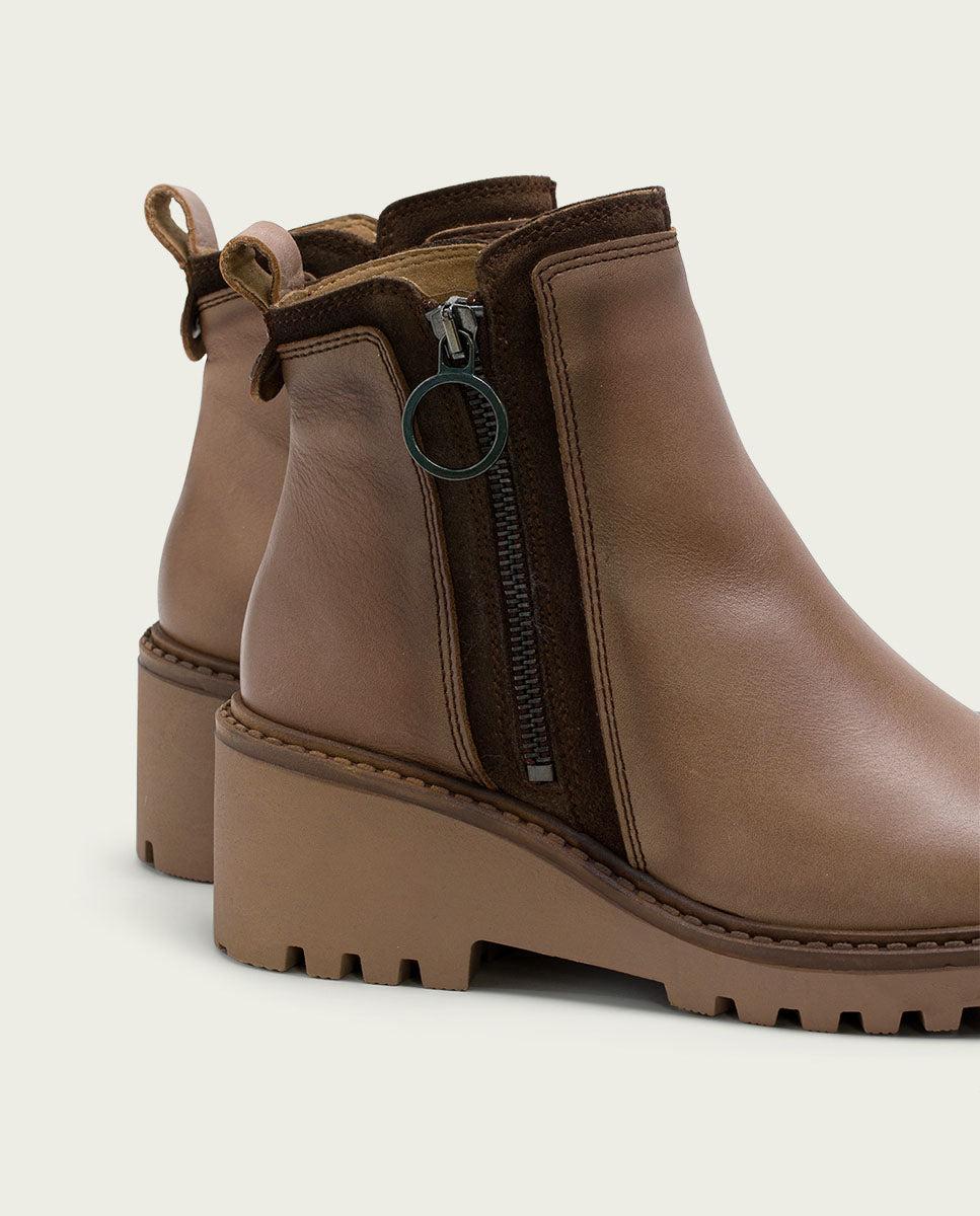 Porronet BOTINES DE PIEL CON CUÑA Y CREMALLERA TAUPE LEONA