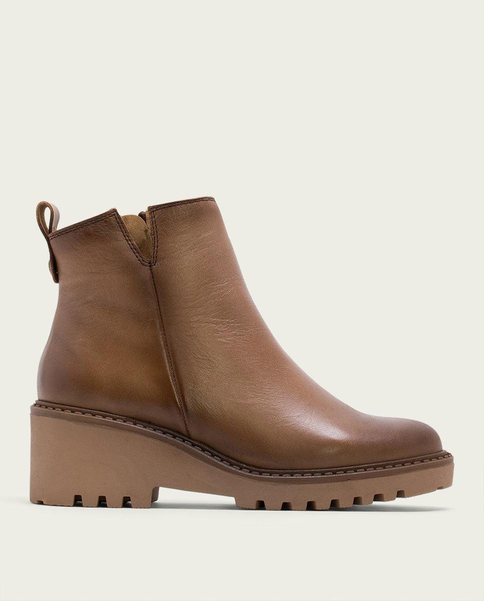 porronet BOTINES DE PIEL CON CUÑA Y CREMALLERA TAUPE LETHA