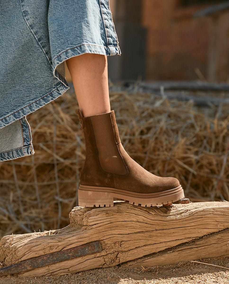 porronet BOTINES DE SERRAJE MOKA CON ELÁSTICOS FLEUR