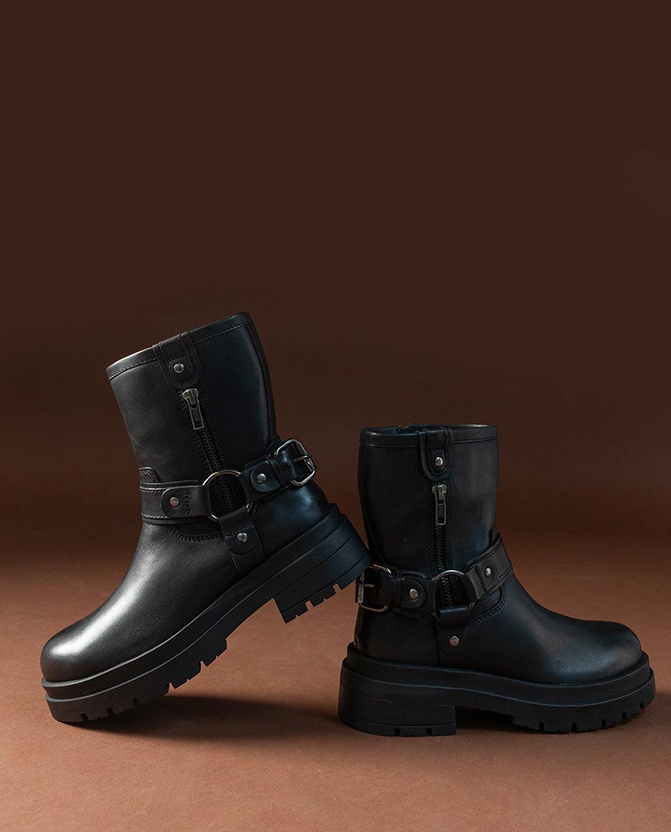 porronet BOTINES TRACK DE PIEL NEGROS CON CREMALLERA NASYA