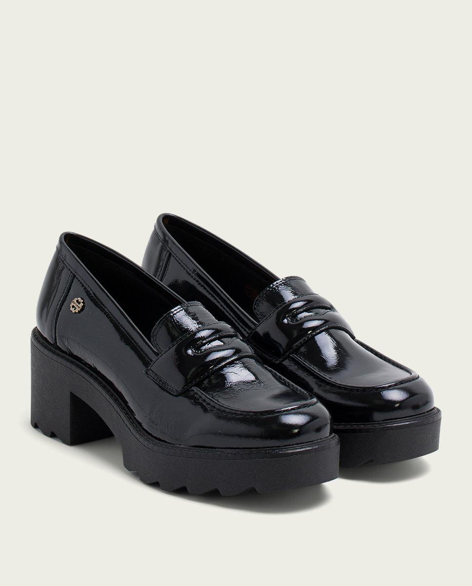 Porronet MOCASINES DE PIEL CHAROL CON TACÓN NEGRO MADDY