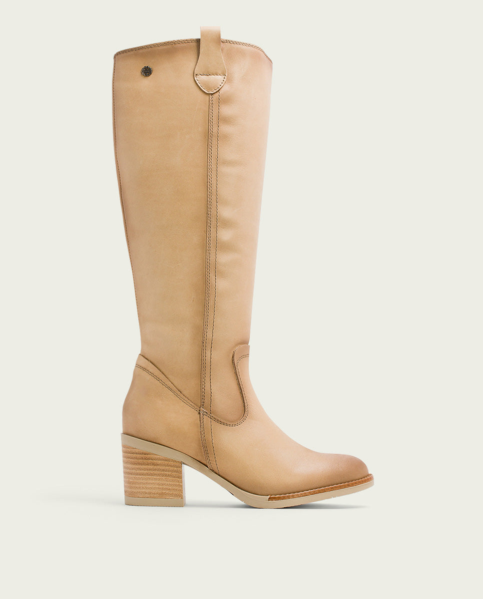 Porronet BOTAS DE PIEL CAMEL CON CREMALLERA JEMMA
