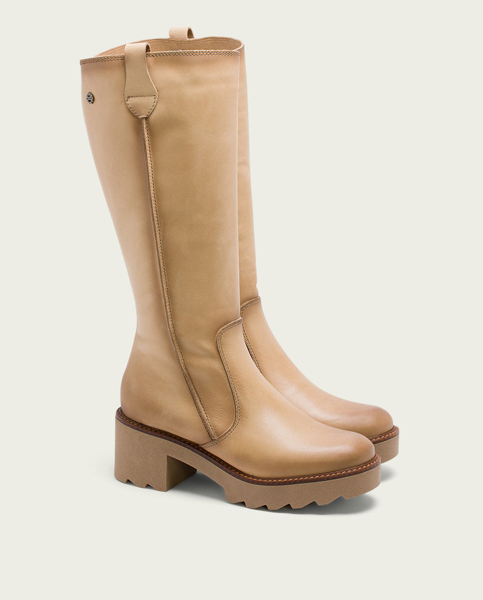 Porronet BOTAS DE PIEL CON CREMALLERA CAMEL MAYRA