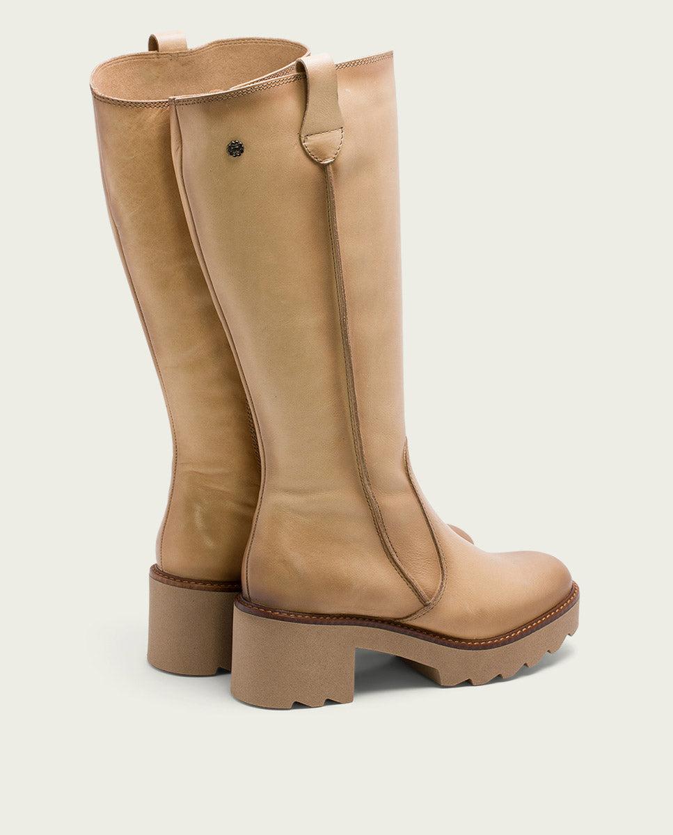 Porronet BOTAS DE PIEL CON CREMALLERA CAMEL MAYRA