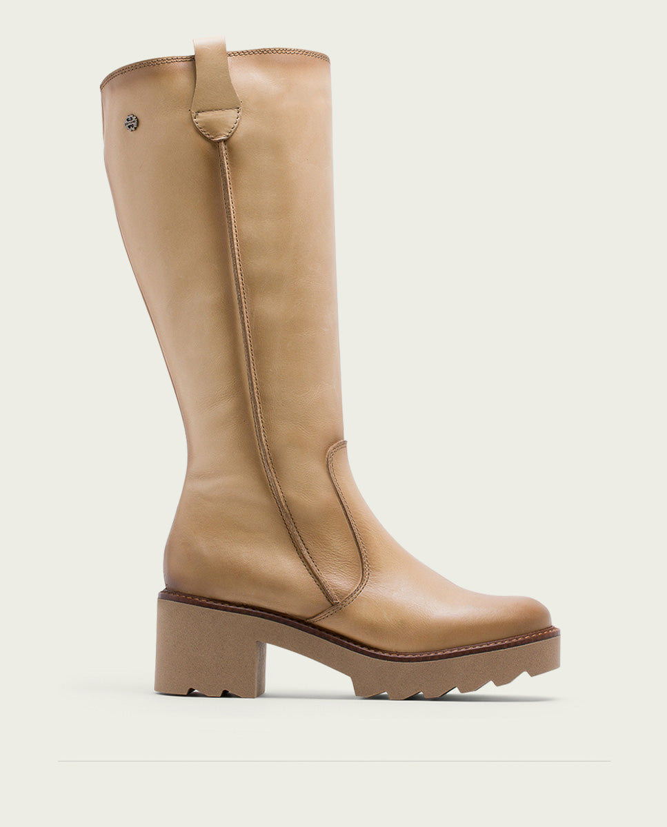 porronet BOTAS DE PIEL CON CREMALLERA CAMEL MAYRA