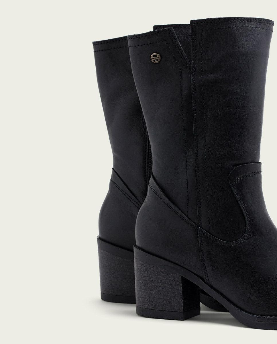 Porronet BOTAS DE PIEL NEGRA CON CREMALLERA JANIA