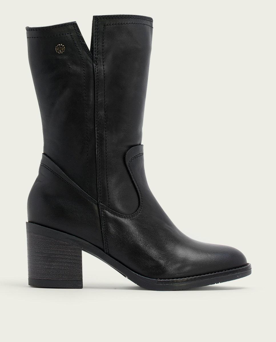 porronet BOTAS DE PIEL NEGRA CON CREMALLERA JANIA