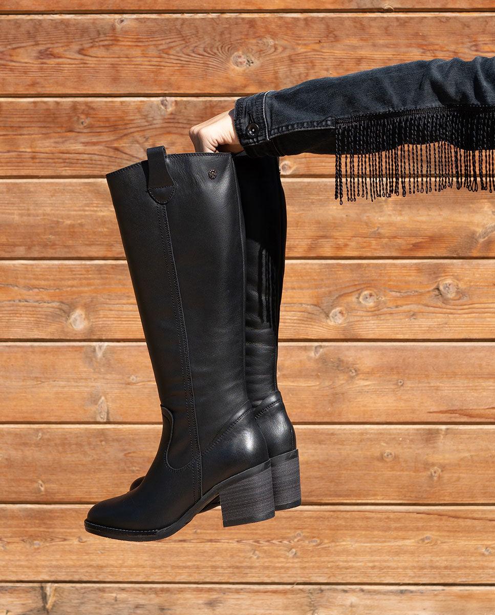 Porronet BOTAS DE PIEL NEGRA CON CREMALLERA JEMMA