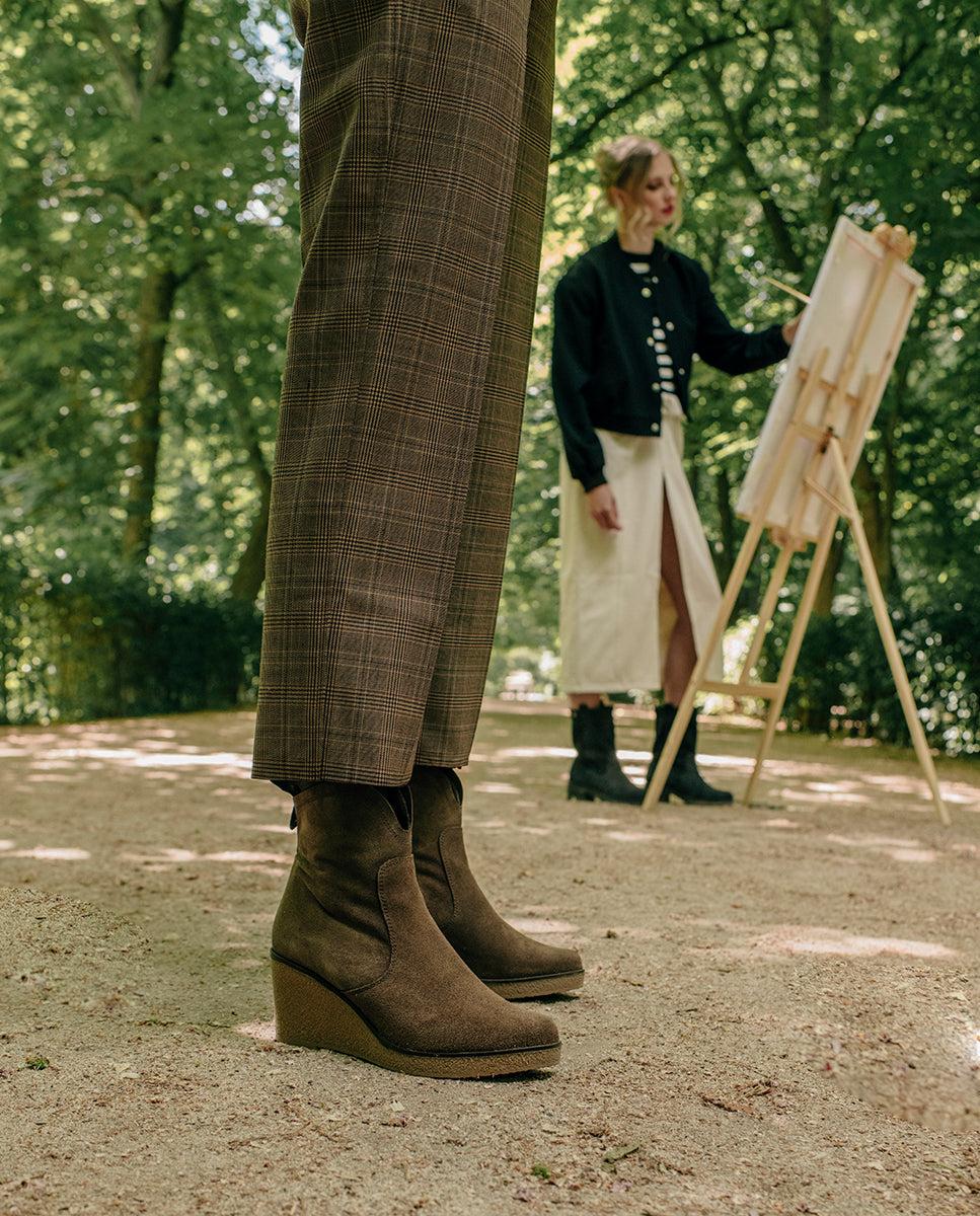 porronet BOTINES DE CUÑA MOKA CON CREMALLERA MABEL