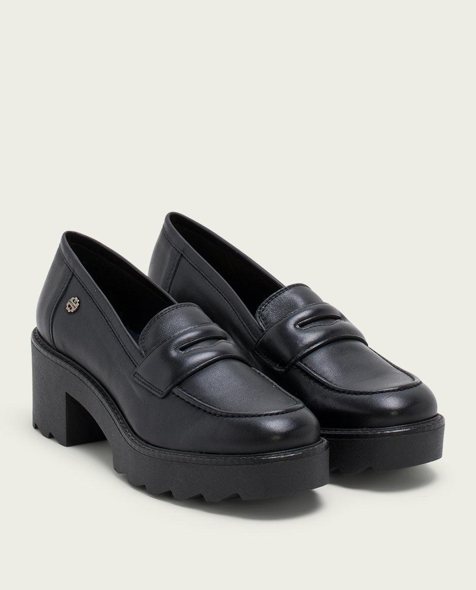 Porronet MOCASINES DE PIEL CON TACÓN NEGRO MABEL