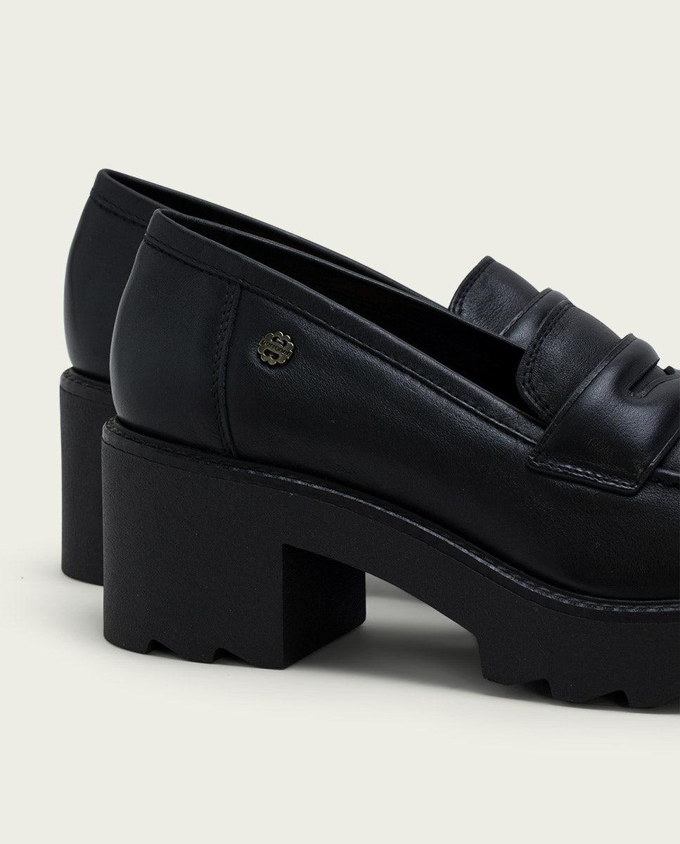Porronet MOCASINES DE PIEL CON TACÓN NEGRO MABEL