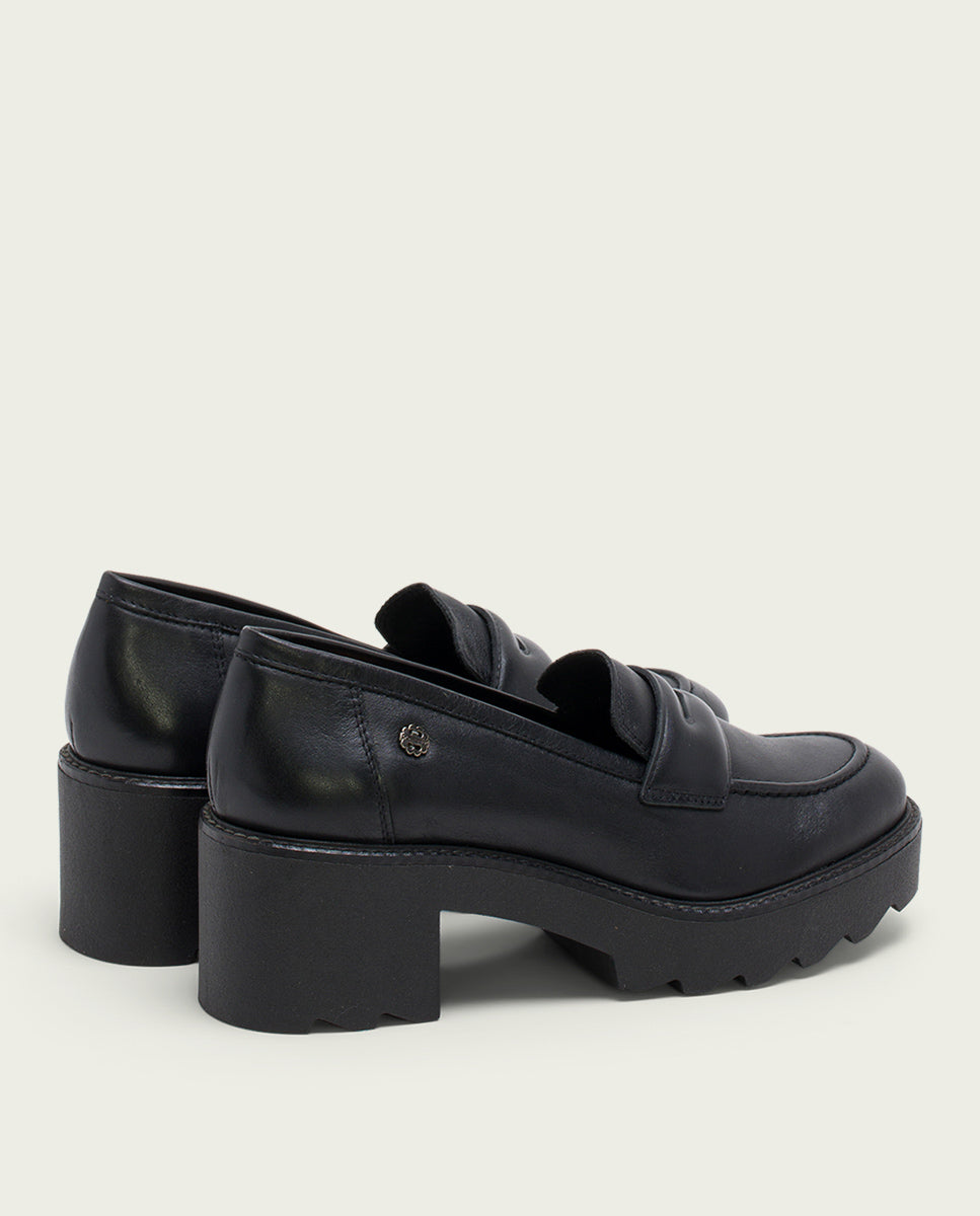 Porronet MOCASINES DE PIEL CON TACÓN NEGRO MABEL