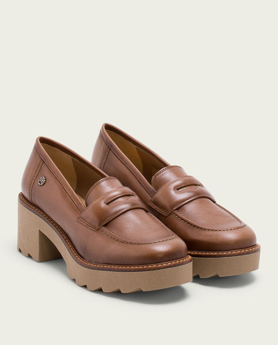 Porronet MOCASINES DE PIEL CON TACÓN TAUPE MABEL