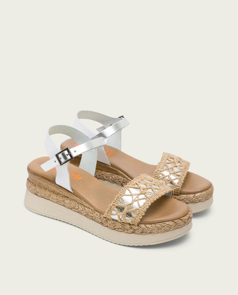 Porronet SANDALIA CUÑA BLANCO PLATA FRISIA