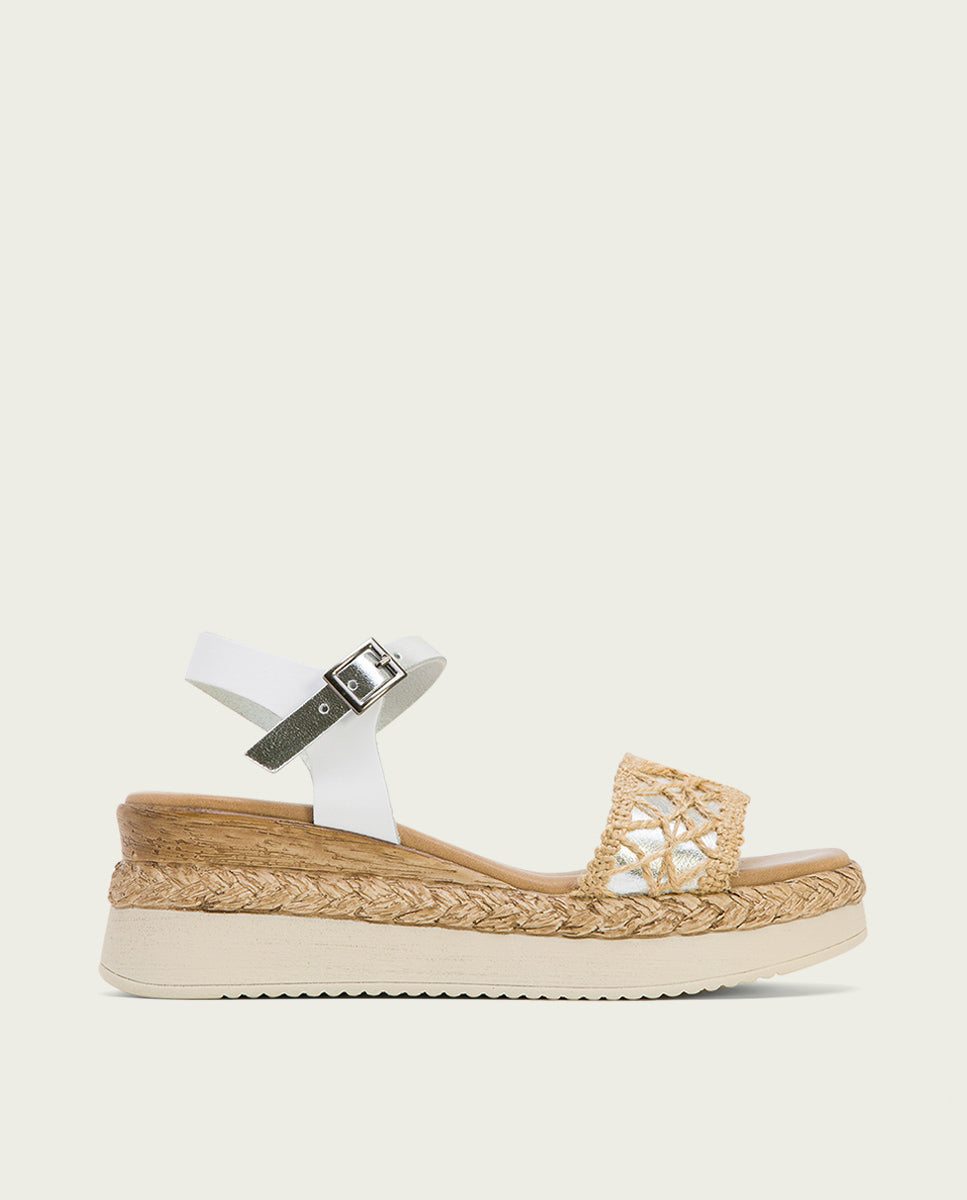 porronet SANDALIA CUÑA BLANCO PLATA FRISIA