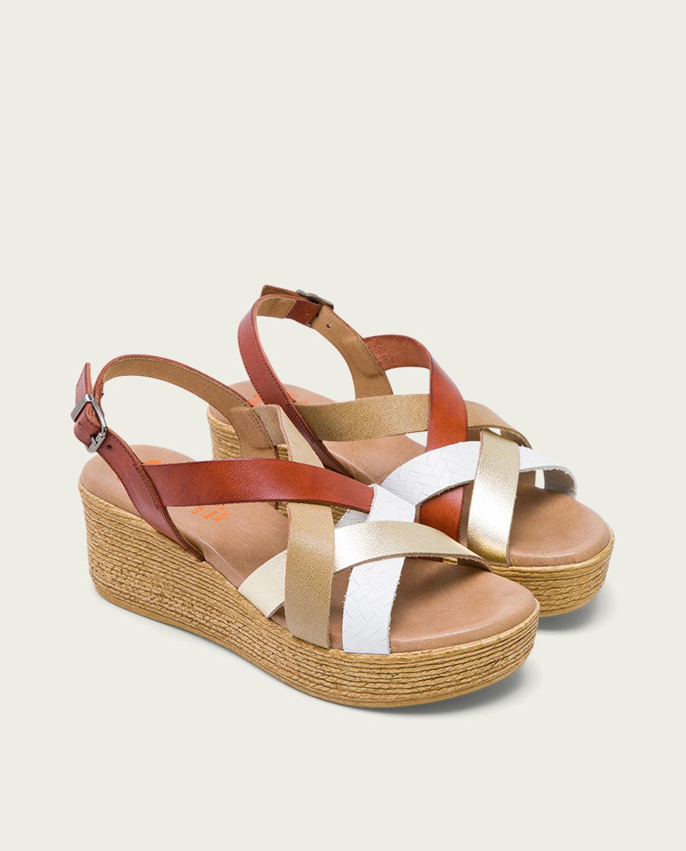 Porronet SANDALIA CUÑA PIEL CUERO PLATINO IRIS