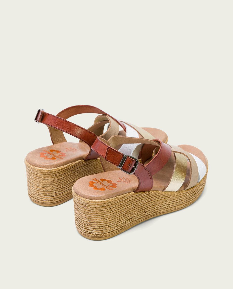 Porronet SANDALIA CUÑA PIEL CUERO PLATINO IRIS