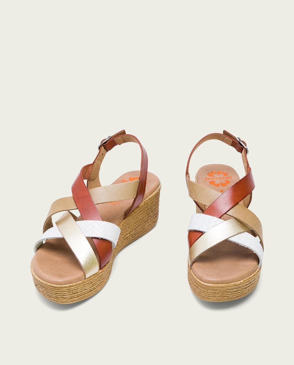 Porronet SANDALIA CUÑA PIEL CUERO PLATINO IRIS