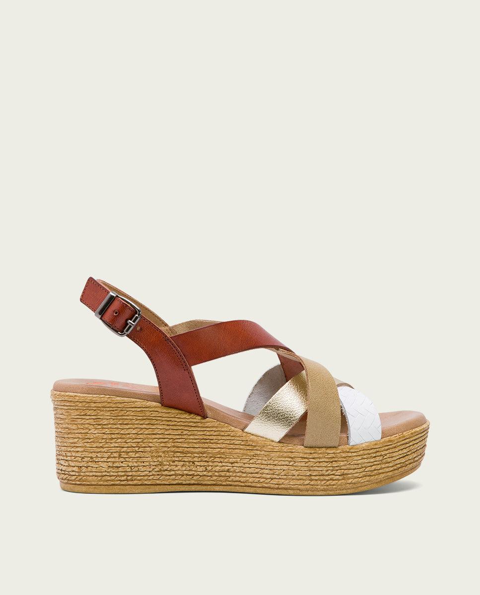 porronet SANDALIA CUÑA PIEL CUERO PLATINO IRIS