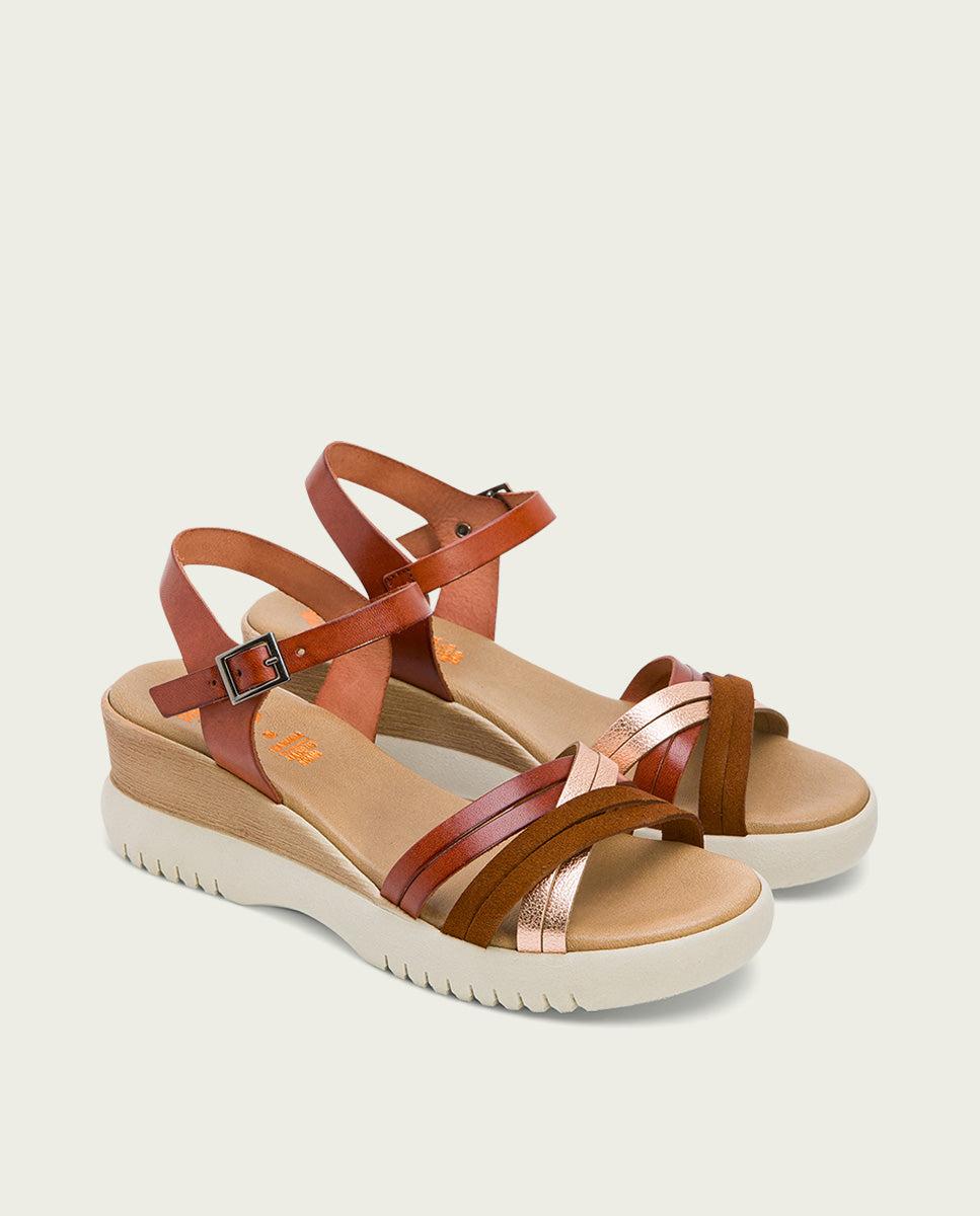 Porronet SANDALIA CUÑA PIEL CUERO ROSE ELA