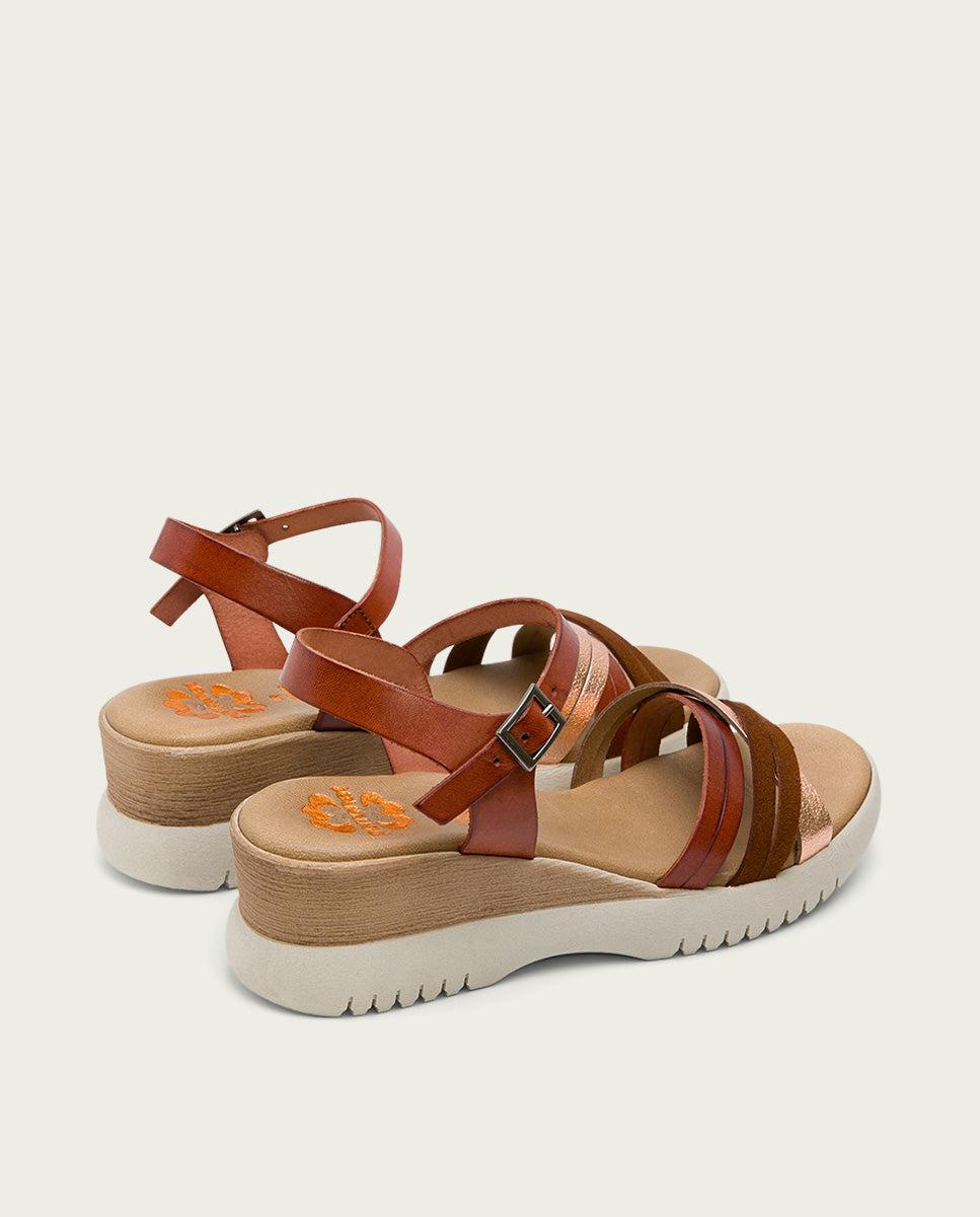 Porronet SANDALIA CUÑA PIEL CUERO ROSE ELA