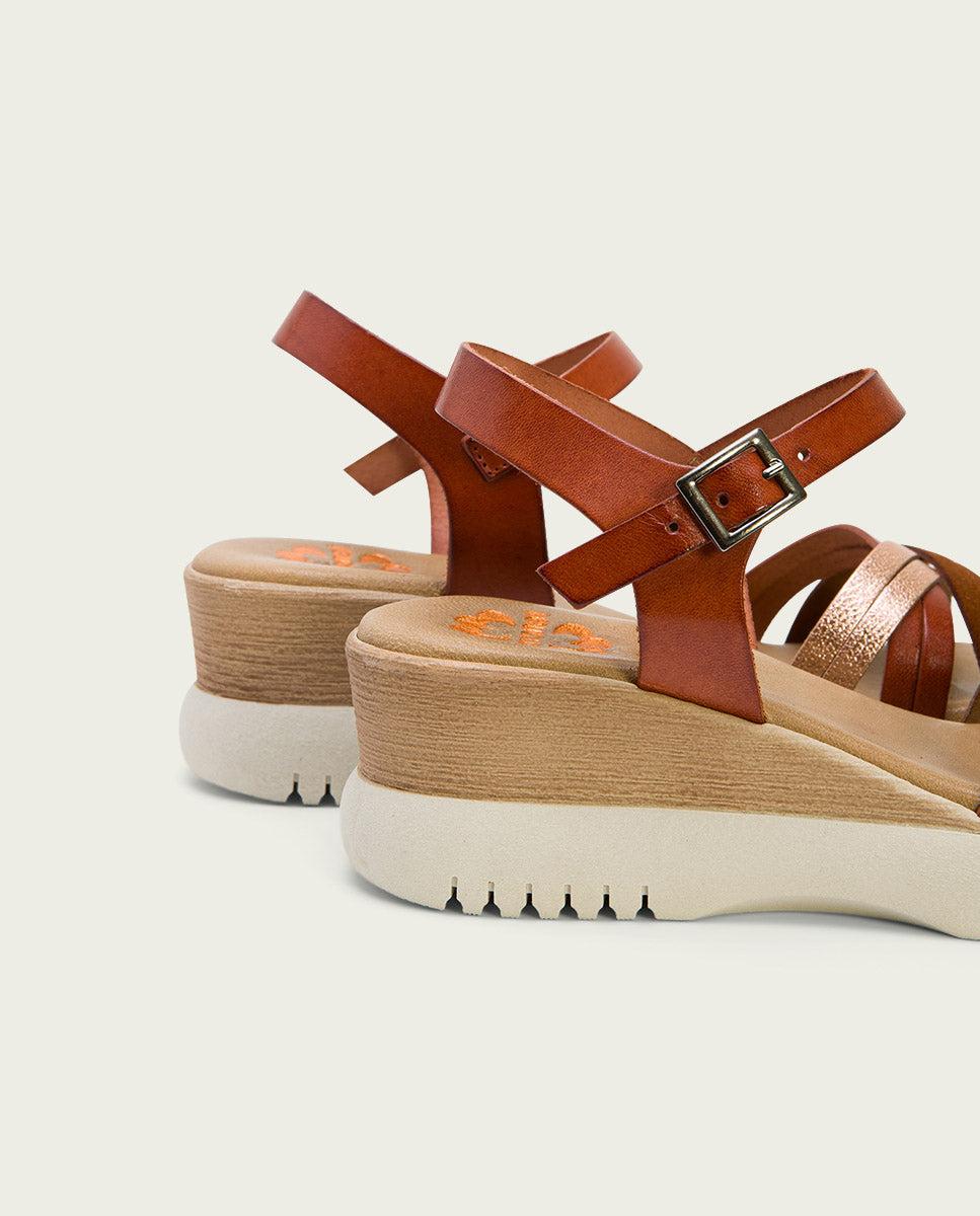 Porronet SANDALIA CUÑA PIEL CUERO ROSE ELA