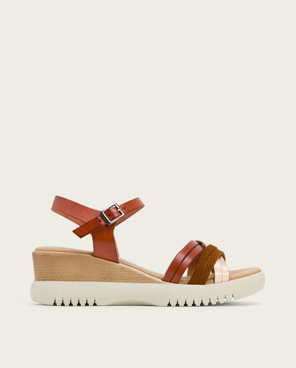 porronet SANDALIA CUÑA PIEL CUERO ROSE ELA