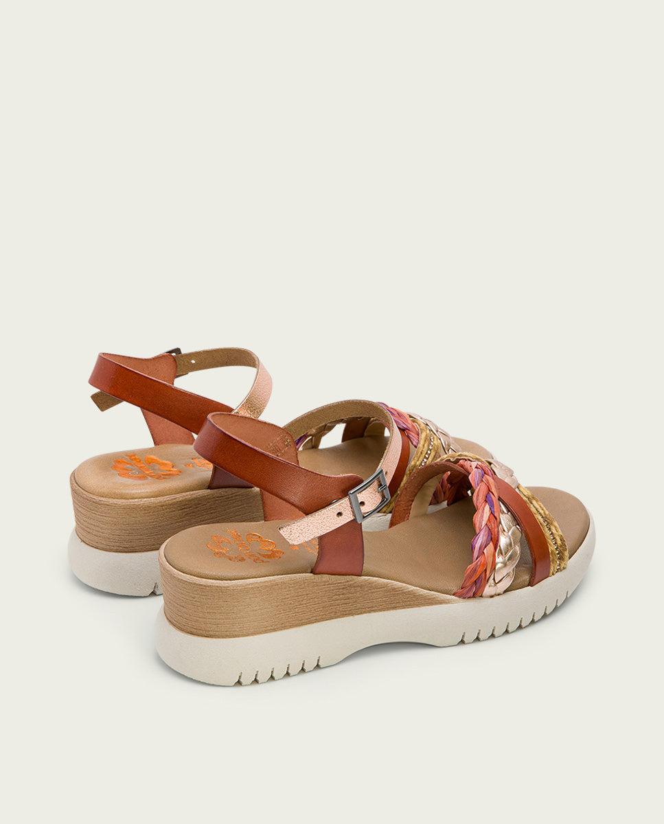 Porronet SANDALIA CUÑA PIEL CUERO ROSE ELENA