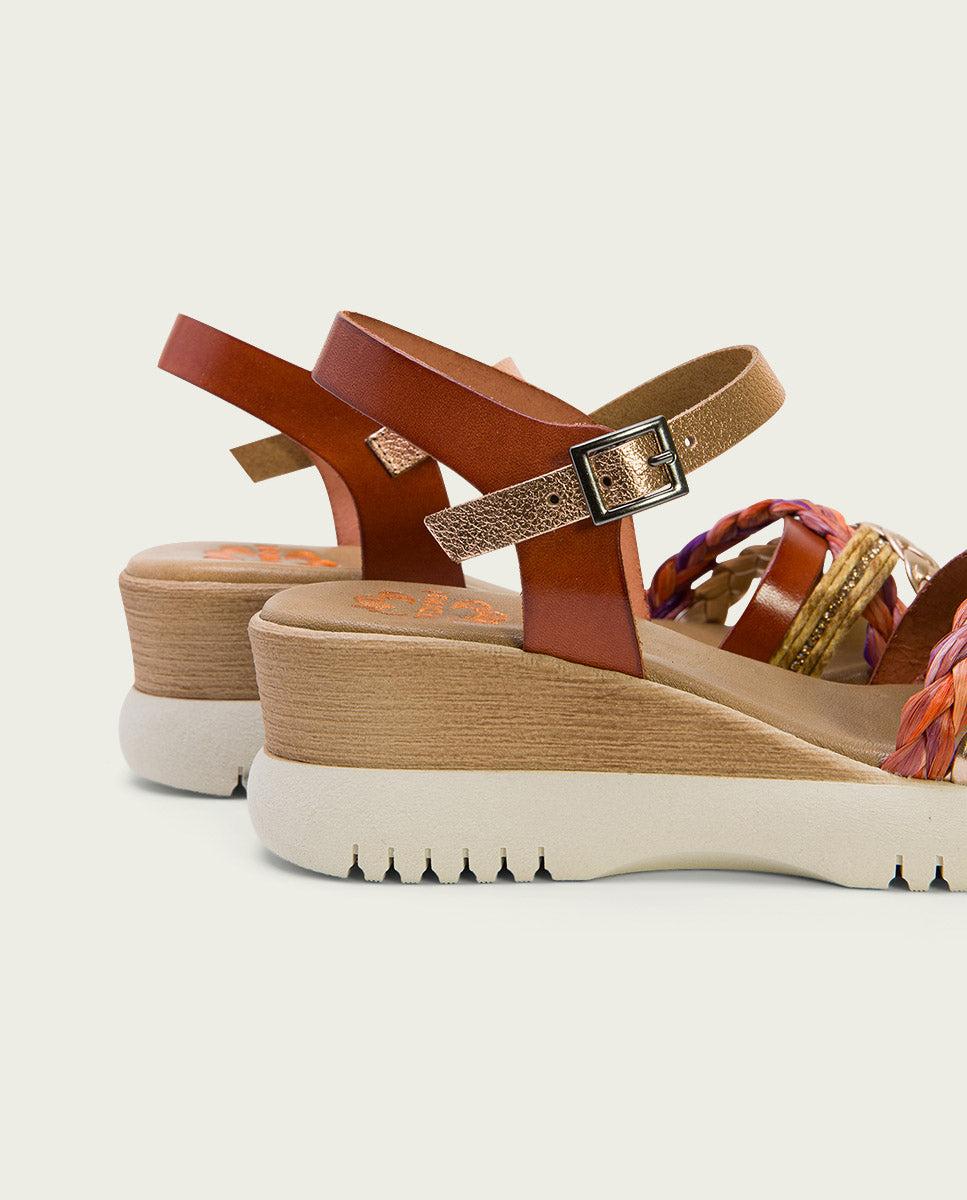 Porronet SANDALIA CUÑA PIEL CUERO ROSE ELENA