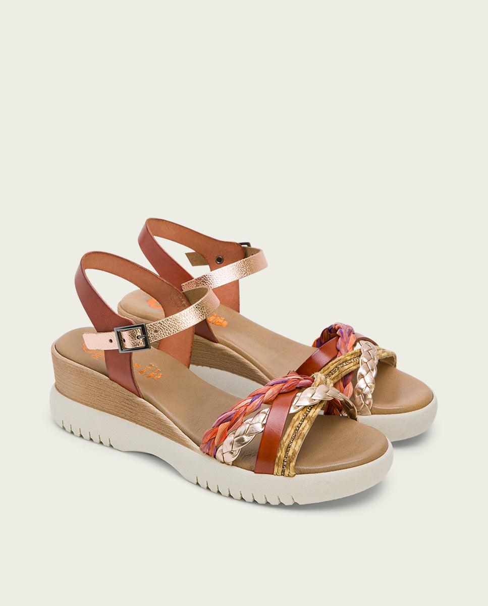 porronet SANDALIA CUÑA PIEL CUERO ROSE ELENA