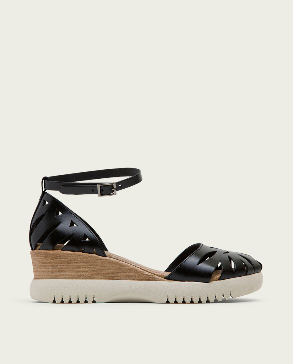 porronet SANDALIA CUÑA PIEL NEGRA EBBA