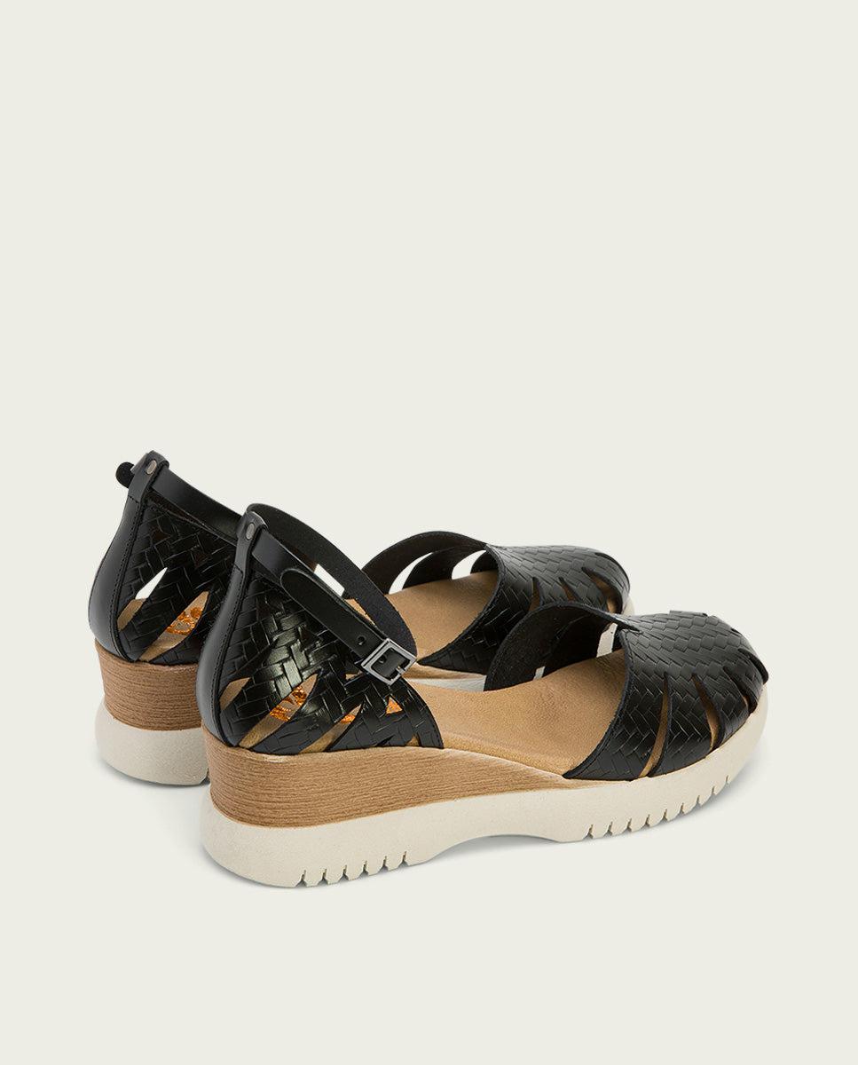 Porronet SANDALIA CUÑA PIEL NEGRA EDNA