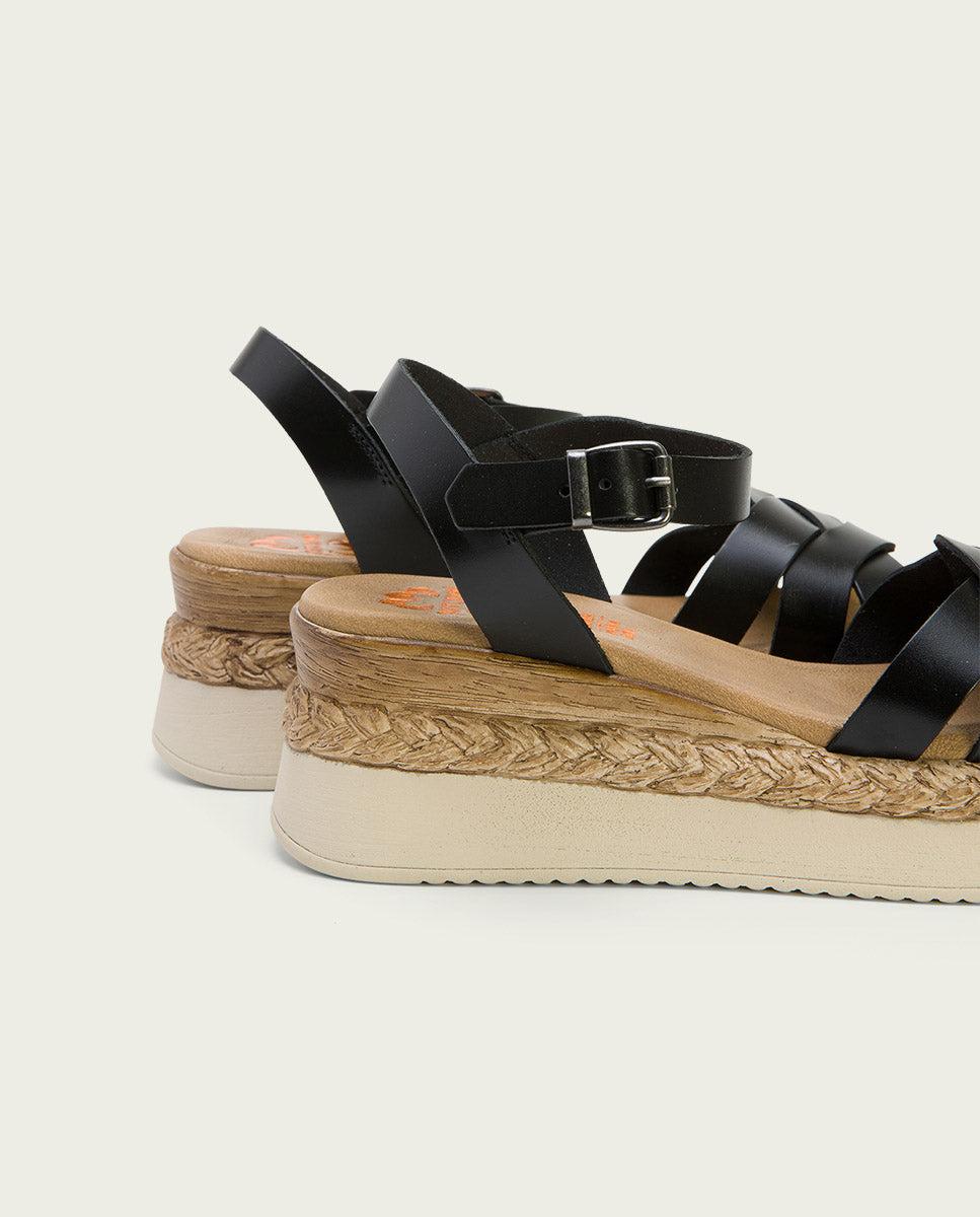 Porronet SANDALIA CUÑA PIEL NEGRA FRIDA