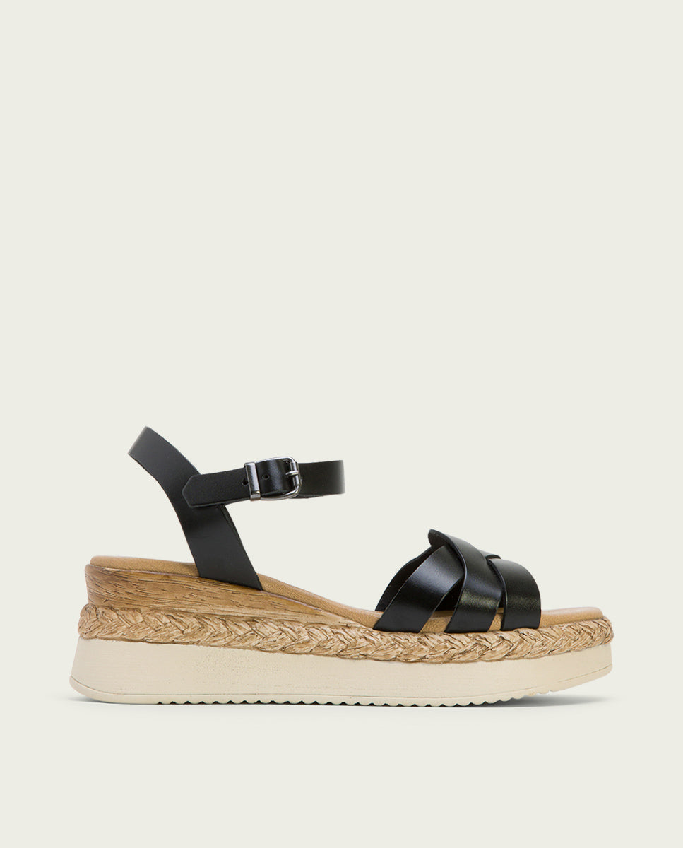 porronet SANDALIA CUÑA PIEL NEGRA FRIDA