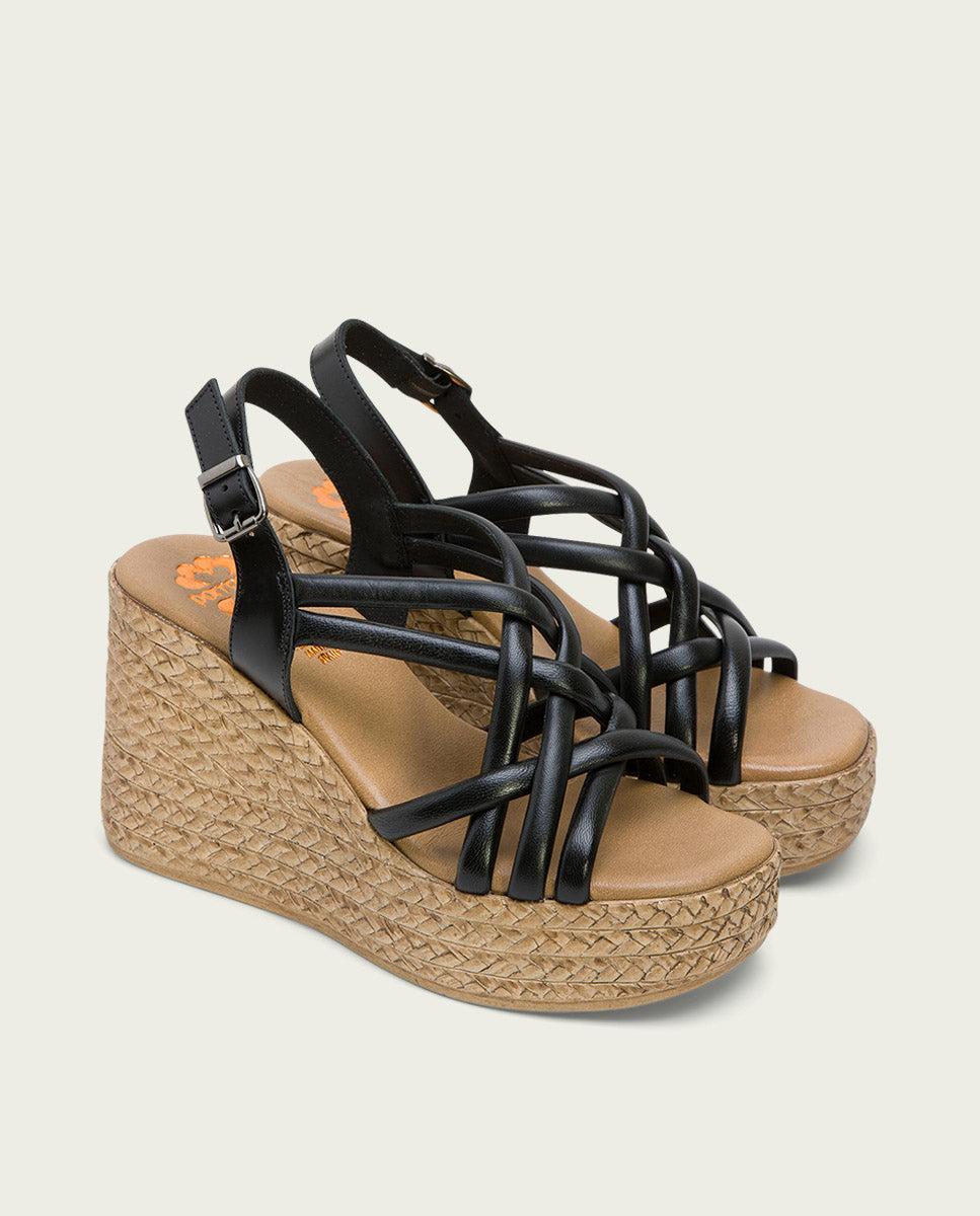 Porronet SANDALIA CUÑA PIEL NEGRA KIMI