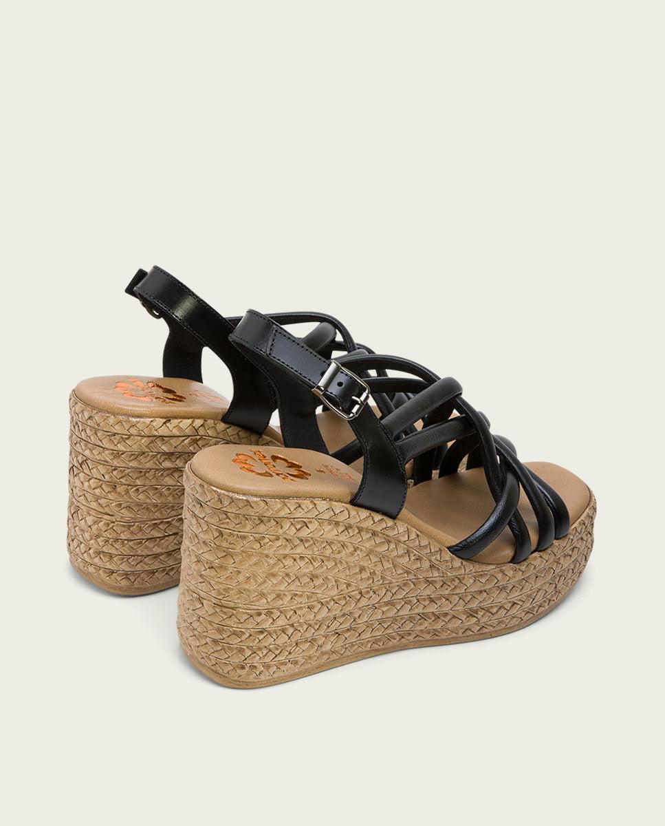 Porronet SANDALIA CUÑA PIEL NEGRA KIMI