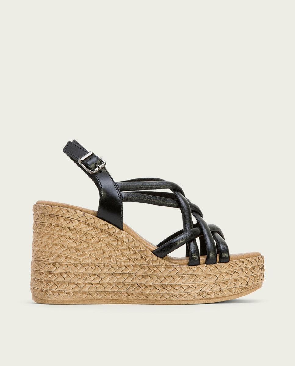 porronet SANDALIA CUÑA PIEL NEGRA KIMI