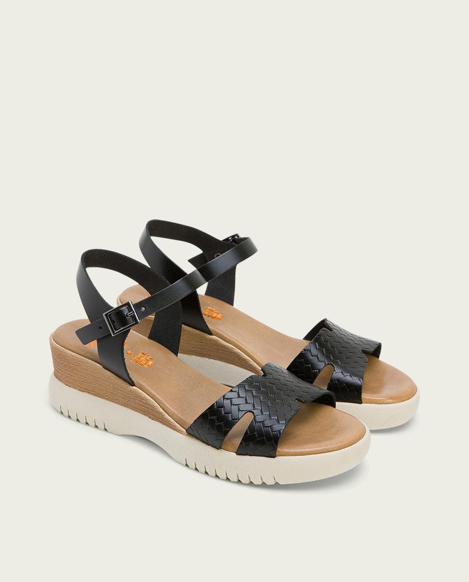 Porronet SANDALIA CUÑA PIEL NEGRO EDITH