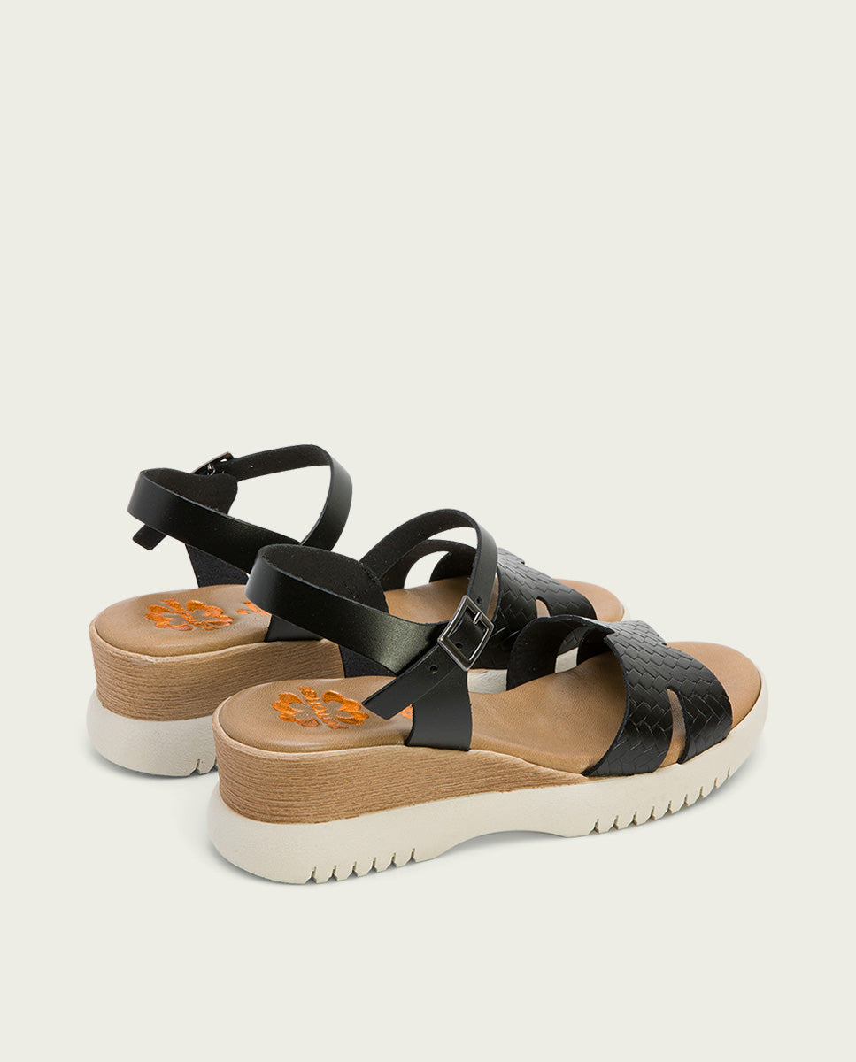 Porronet SANDALIA CUÑA PIEL NEGRO EDITH