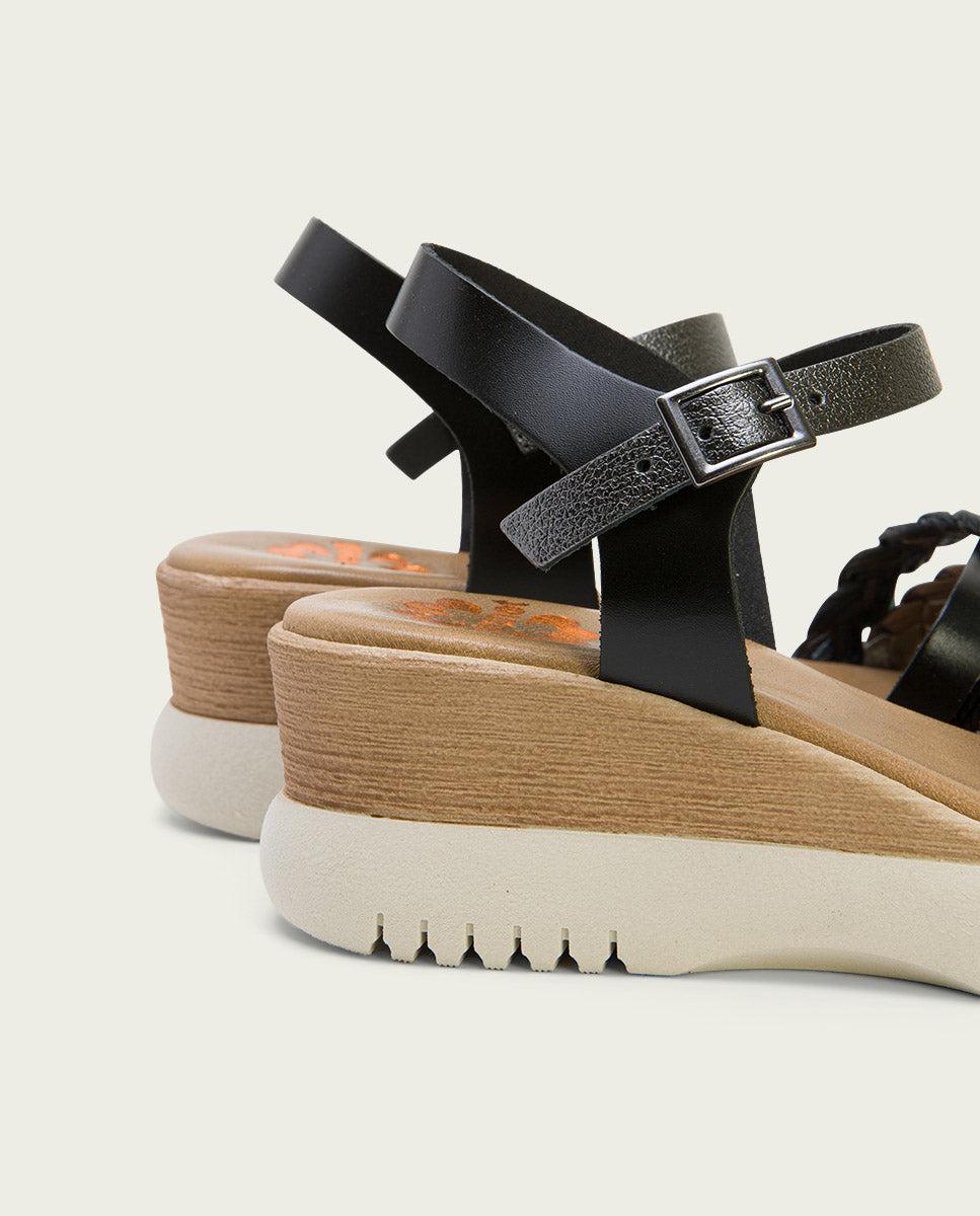 Porronet SANDALIA CUÑA PIEL NEGRO PLOMO ELENA