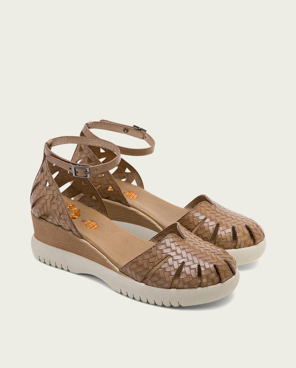 Porronet SANDALIA CUÑA PIEL TAUPE EDNA