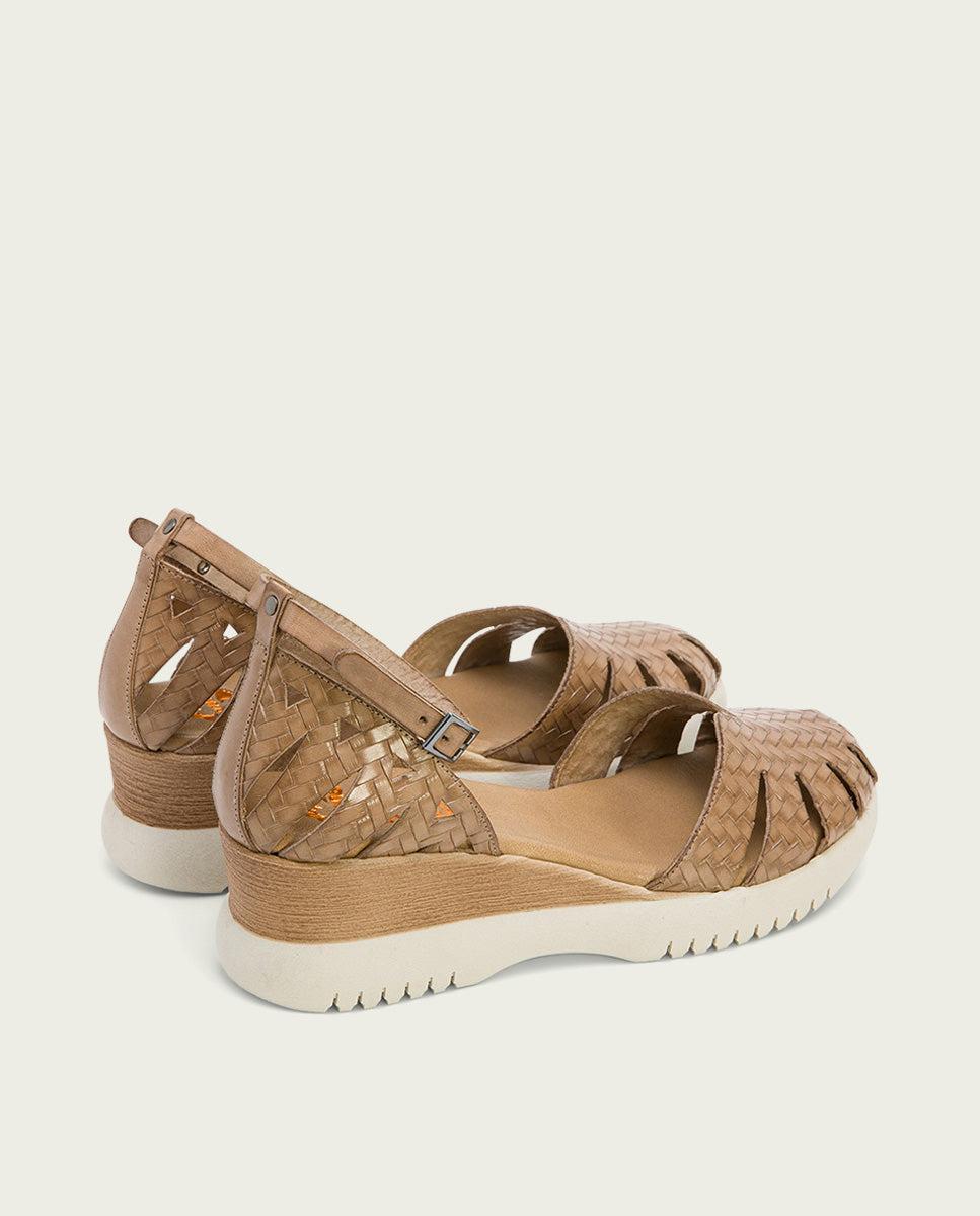 Porronet SANDALIA CUÑA PIEL TAUPE EDNA