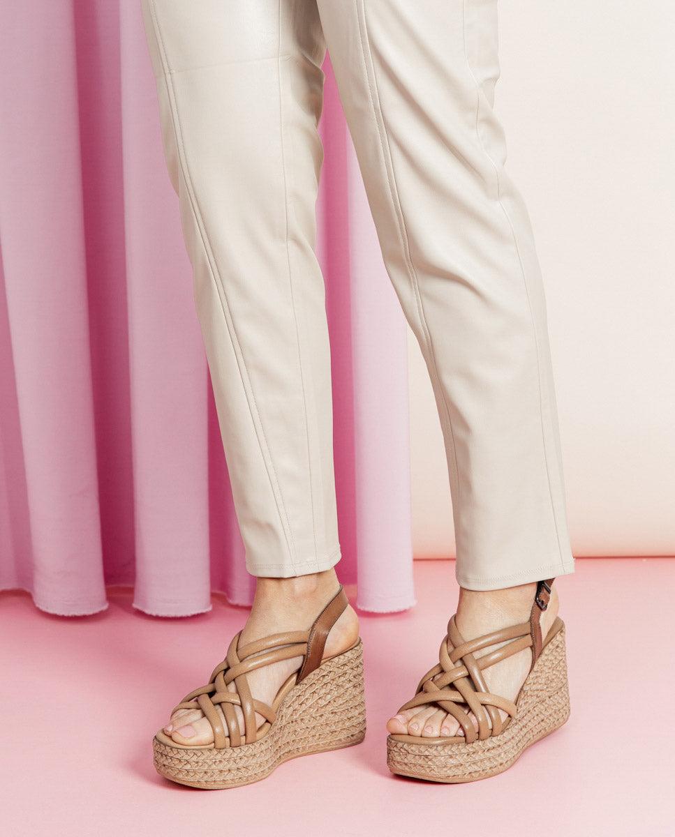 porronet SANDALIA CUÑA PIEL TAUPE KIMI