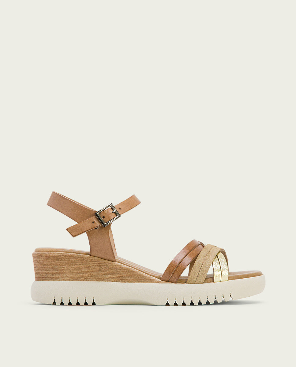 Porronet SANDALIA CUÑA PIEL TAUPE PLATINO ELA