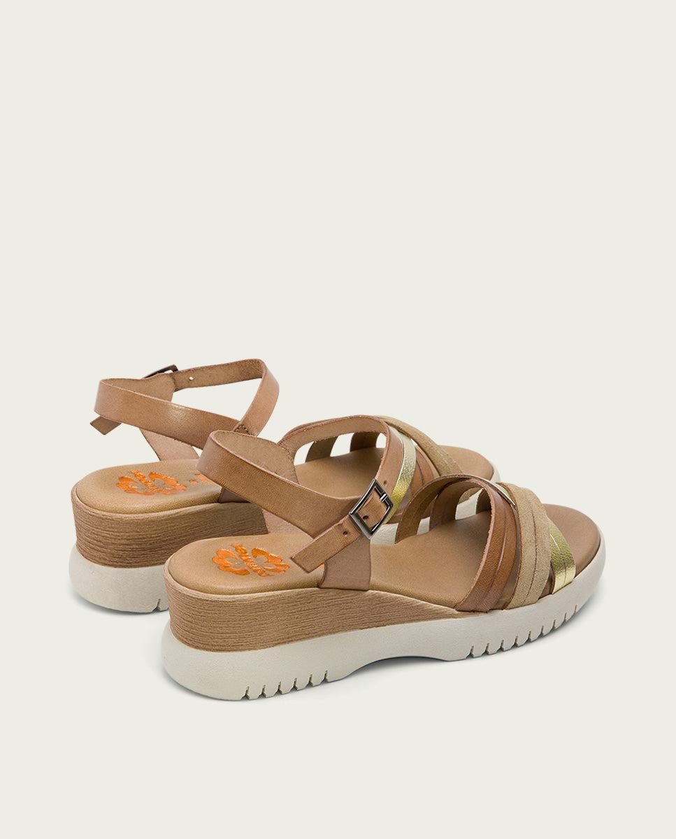 Porronet SANDALIA CUÑA PIEL TAUPE PLATINO ELA