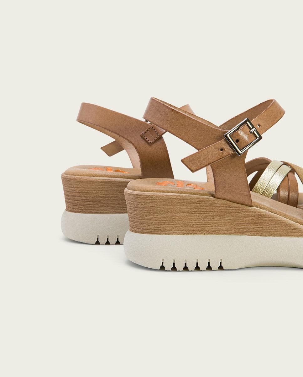 Porronet SANDALIA CUÑA PIEL TAUPE PLATINO ELA