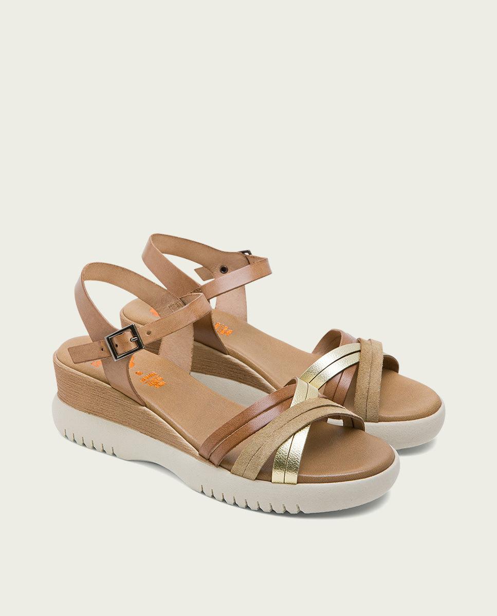 porronet SANDALIA CUÑA PIEL TAUPE PLATINO ELA