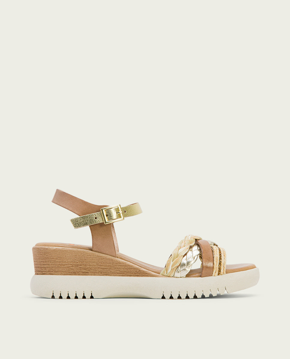 Porronet SANDALIA CUÑA PIEL TAUPE PLATINO ELENA