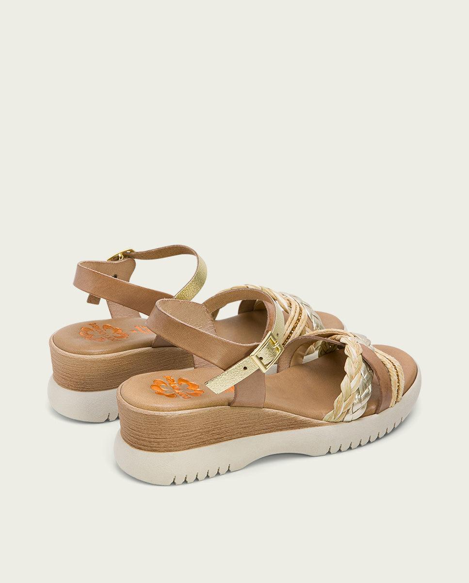 Porronet SANDALIA CUÑA PIEL TAUPE PLATINO ELENA